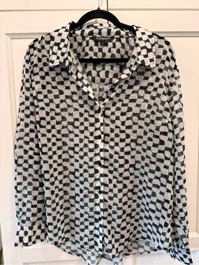 Sheer Liverpool Black, Blue & White Geometric Button-Up Shirt